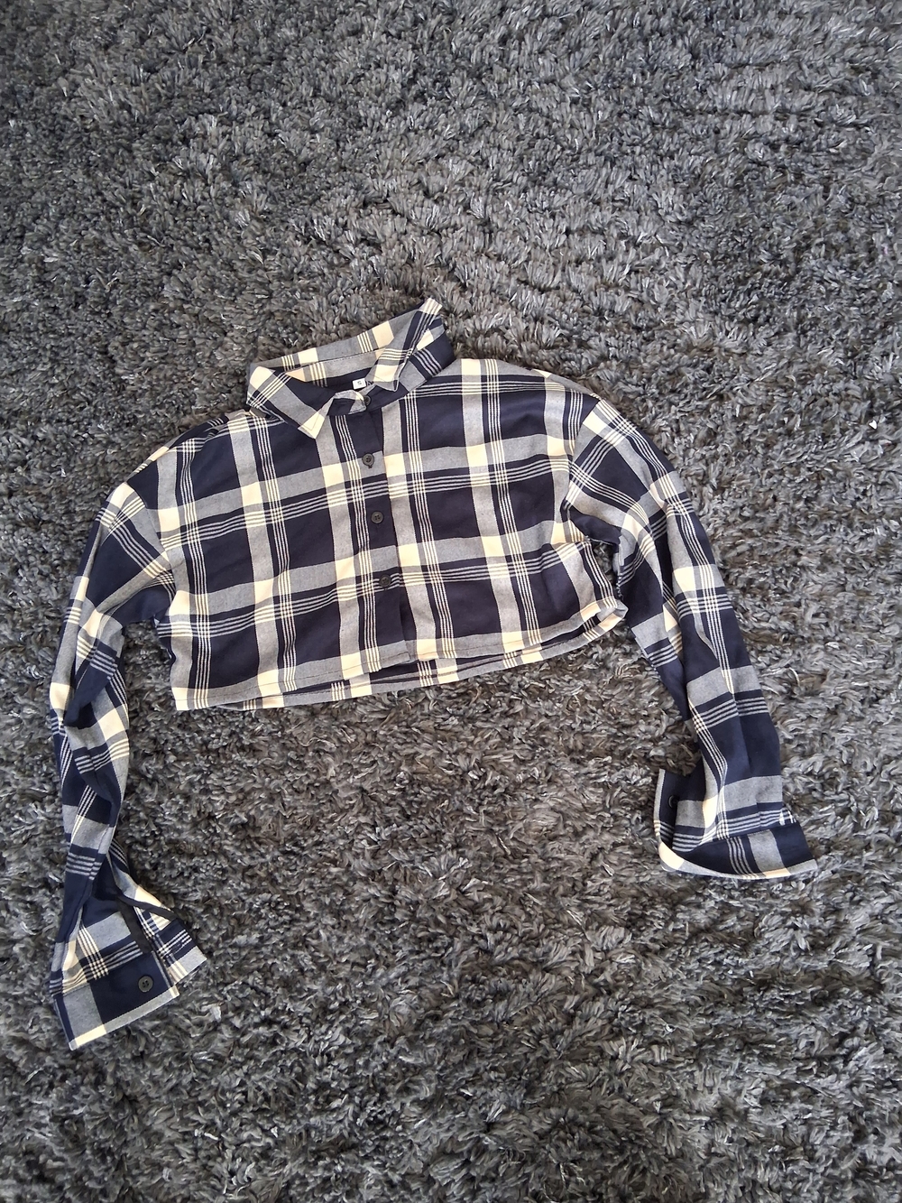 SHEIN Navy and White Plaid Crop Shirt